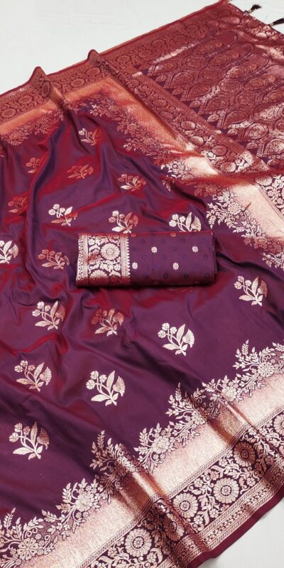 Maroon Banarasi Silk Zari Lace Work Saree