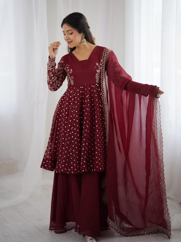 ZSR 3134 Maroon Maroon Crunchy Silk Salwar Suit Perfect for Wedding, Party, Sangeet, Anniversary, Housewarming Introductory Price ₹2399. Delivery 4-6 | Jump Suits, Salwar suit, Casual Suits, Creative suits, Designer Suits, Palazzo Suits, Party Wear Suits, Patiala Suits, Straight Suits