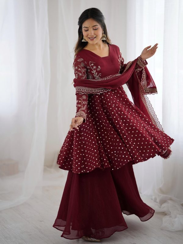 ZSR 3134 Maroon Maroon Crunchy Silk Salwar Suit Perfect for Wedding, Party, Sangeet, Anniversary, Housewarming Introductory Price ₹2399. Delivery 4-6 | Jump Suits, Salwar suit, Casual Suits, Creative suits, Designer Suits, Palazzo Suits, Party Wear Suits, Patiala Suits, Straight Suits