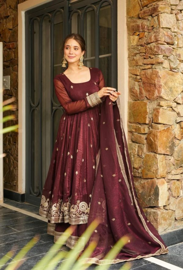 SSR 521 Maroon Crunchy Silk Embroidery Work Salwar Suit Wedding, Party, Festive, Events, Navratri Garba, Anniversary, Haldi,Best Price ₹2449. | Jump Suits, Salwar suit, Casual Suits, Creative suits, Designer Suits, Palazzo Suits, Party Wear Suits, Patiala Suits, Straight Suits