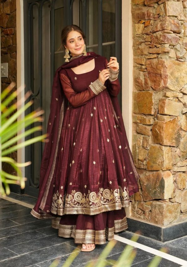SSR 521 Maroon Crunchy Silk Embroidery Work Salwar Suit Wedding, Party, Festive, Events, Navratri Garba, Anniversary, Haldi,Best Price ₹2449. | Jump Suits, Salwar suit, Casual Suits, Creative suits, Designer Suits, Palazzo Suits, Party Wear Suits, Patiala Suits, Straight Suits