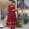 VLM 299 Maroon Faux Georgette With Embroidery Work Gown Perfect for Wedding, Party, Ethnic Day, Housewarming, Cultural Events At 2099/-Only | Gowns, Bollywood Gowns, Creative Gowns, Designer Gowns, Embroidered Gowns, Party Wear Gowns