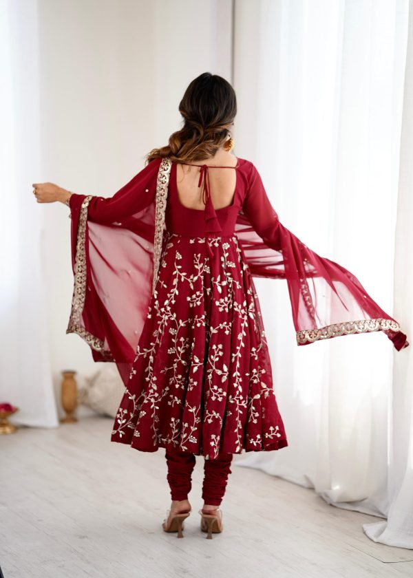 SRK 5299 Maroon Faux Georgette With Sequence Work Perfect for Wedding, Party, Temple Visit, Ganesh Chaturthi Festive, Events, 4-6 Working Days At 2149 | Gowns, Bollywood Gowns, Creative Gowns, Designer Gowns, Embroidered Gowns, Party Wear Gowns