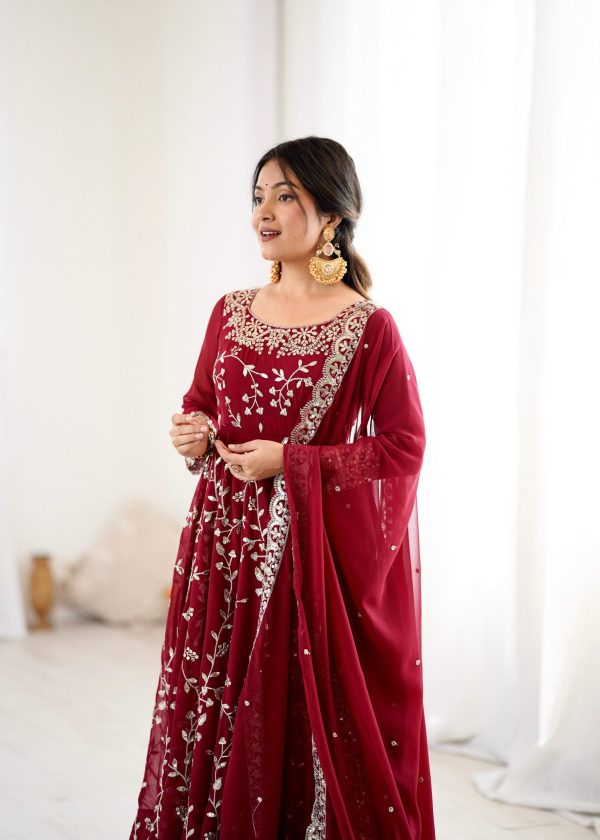 SRK 5299 Maroon Faux Georgette With Sequence Work Perfect for Wedding, Party, Temple Visit, Ganesh Chaturthi Festive, Events, 4-6 Working Days At 2149 | Gowns, Bollywood Gowns, Creative Gowns, Designer Gowns, Embroidered Gowns, Party Wear Gowns
