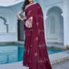 Maroon Natural Silk With Thread Embroidery Saree