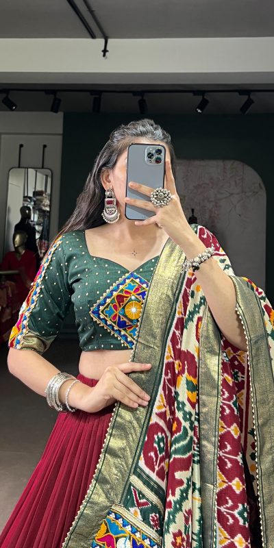 LNB 1727 Maroon Tasar Silk With Gamthi Work & Mirror Work. Get it for Lehenga Choli ₹2999. Delivery 4-6 Working Days. Shop now. | Lehenga, Bollywood Lehenga, Creative Lehenga, Designer Lehenga, Embroidered Lehenga, Party Wear Lehenga