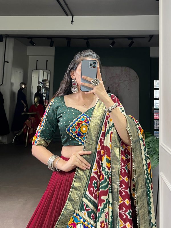 LNB 1727 Maroon Tasar Silk With Gamthi Work & Mirror Work. Get it for Lehenga Choli ₹2999. Delivery 4-6 Working Days. Shop now. | Lehenga, Bollywood Lehenga, Creative Lehenga, Designer Lehenga, Embroidered Lehenga, Party Wear Lehenga