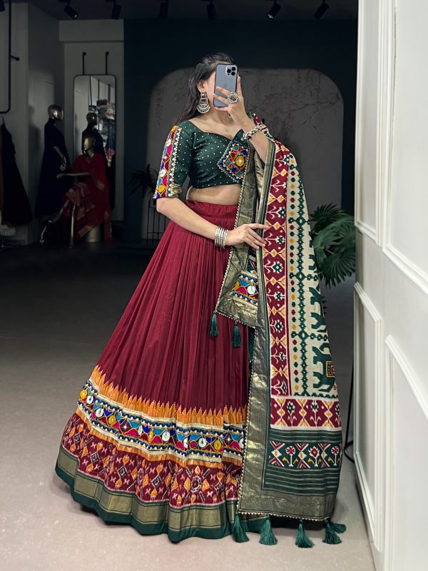LNB 1727 Maroon Tasar Silk With Gamthi Work & Mirror Work. Get it for Lehenga Choli ₹2999. Delivery 4-6 Working Days. Shop now. | Lehenga, Bollywood Lehenga, Creative Lehenga, Designer Lehenga, Embroidered Lehenga, Party Wear Lehenga