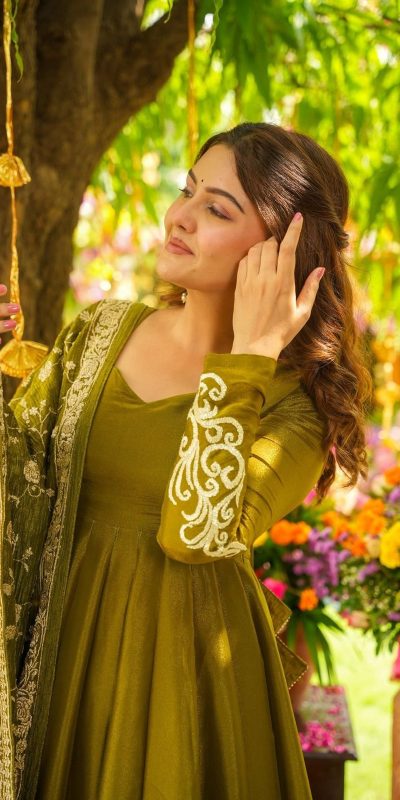 ZSR 3140 Mehandi German Chiffon With Embroidery Sequence Work With Fully Flair Gown. Wedding, Party, Festive, Events Exclusive Offer ₹2049. Deli | Gowns, Bollywood Gowns, Creative Gowns, Designer Gowns, Embroidered Gowns, Party Wear Gowns