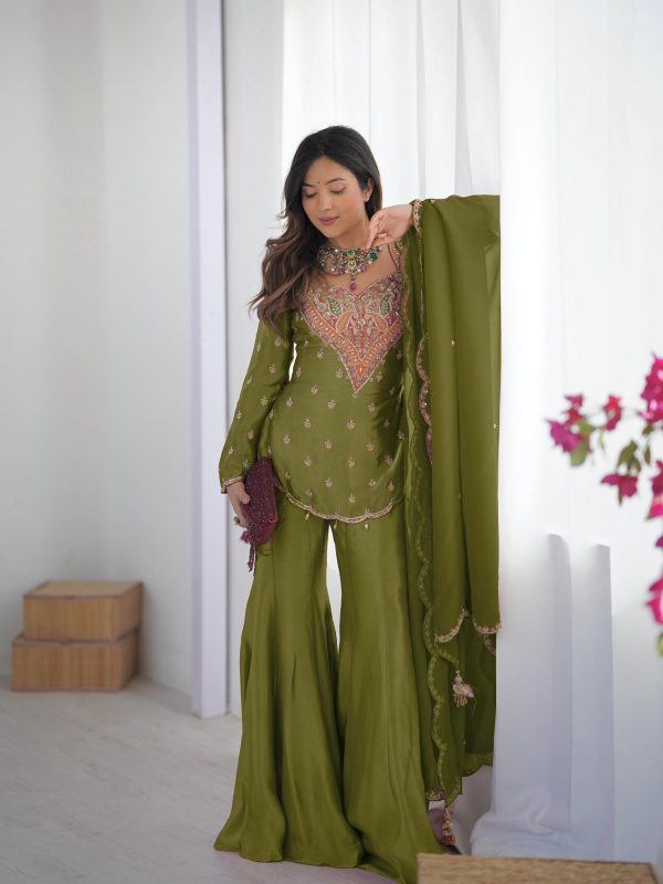 NSR 852 Mehandi Simar Silk With Embroidery Work with Full Sleeve Salwar Suit in . Now at just ₹2099. Delivery 4-6 Working Days. Shop n | Jump Suits, Salwar suit, Casual Suits, Creative suits, Designer Suits, Palazzo Suits, Party Wear Suits, Patiala Suits, Straight Suits
