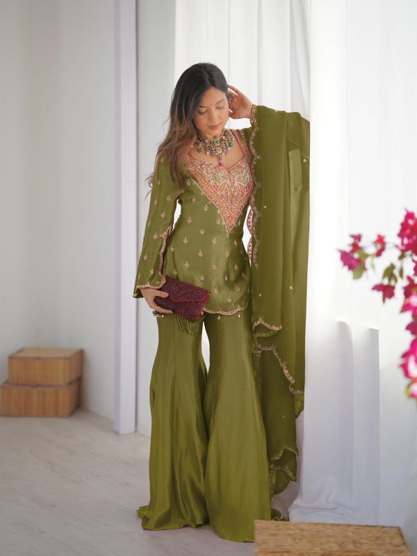 NSR 852 Mehandi Simar Silk With Embroidery Work with Full Sleeve Salwar Suit in . Now at just ₹2099. Delivery 4-6 Working Days. Shop n | Jump Suits, Salwar suit, Casual Suits, Creative suits, Designer Suits, Palazzo Suits, Party Wear Suits, Patiala Suits, Straight Suits