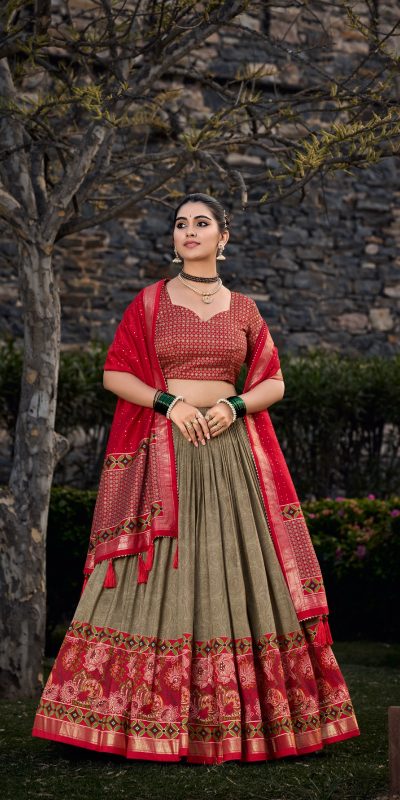 LNB 1210 Mehandi Color Tasar Silk Floral Print With Foil Print Lehenga Choli Wedding, Party, Festive, Events Etc. Delivery 4-6 Working Days Rs 2499 | Lehenga, Bollywood Lehenga, Creative Lehenga, Designer Lehenga, Embroidered Lehenga, Party Wear Lehenga