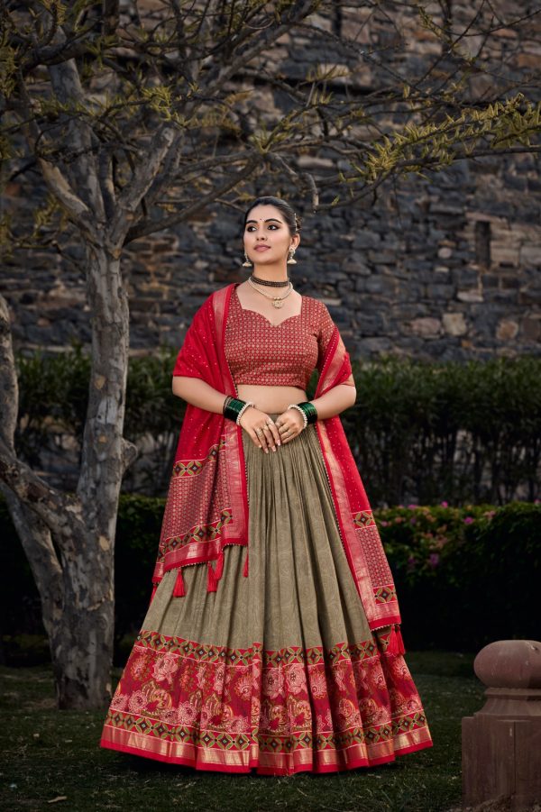 LNB 1210 Mehandi Color Tasar Silk Floral Print With Foil Print Lehenga Choli Wedding, Party, Festive, Events Etc. Delivery 4-6 Working Days Rs 2499 | Lehenga, Bollywood Lehenga, Creative Lehenga, Designer Lehenga, Embroidered Lehenga, Party Wear Lehenga