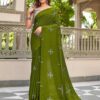 Mehendi Natural Silk With Thread Embroidery Saree