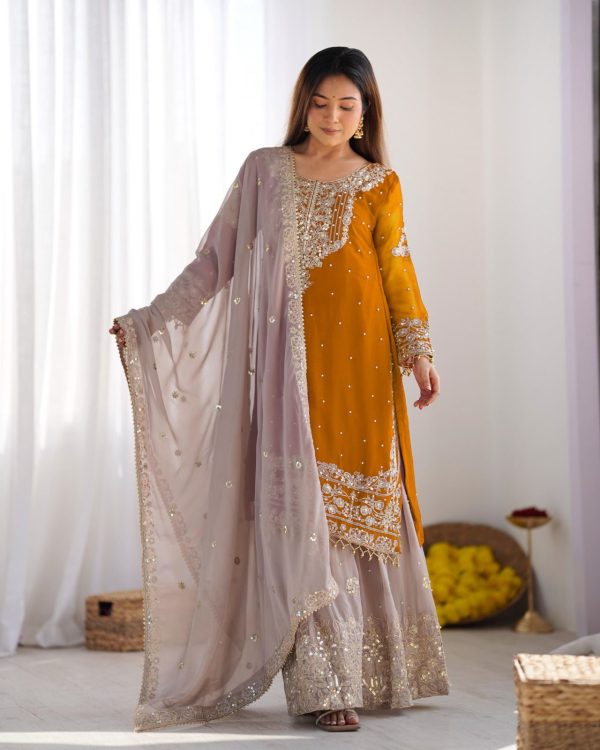SR 1676 Mustard Heavy Faux Georgette With Heavy Embroidery Perfect for Wedding, Party, Ethnic Day, Reception, Diwali 4-6 Working Days At 2049/- Only | Jump Suits, Salwar suit, Casual Suits, Creative suits, Designer Suits, Palazzo Suits, Party Wear Suits, Patiala Suits, Straight Suits