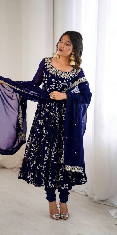 SRK 5299 Navy Blue Faux Georgette With Sequence Work Perfect for Wedding, , Lohri, Temple Visit, Ganesh Chaturthi Festive, Events, 4-6 Working Days At 2149 | Gowns, Bollywood Gowns, Creative Gowns, Designer Gowns, Embroidered Gowns, Party Wear Gowns