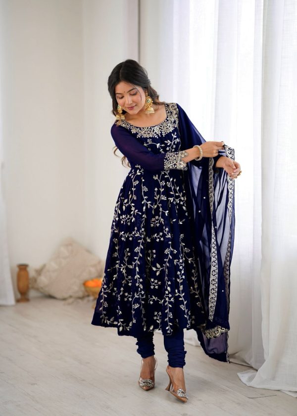 SRK 5299 Navy Blue Faux Georgette With Sequence Work Perfect for Wedding, , Lohri, Temple Visit, Ganesh Chaturthi Festive, Events, 4-6 Working Days At 2149 | Gowns, Bollywood Gowns, Creative Gowns, Designer Gowns, Embroidered Gowns, Party Wear Gowns