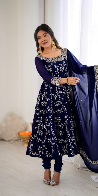 SRK 5299 Navy Blue Faux Georgette With Sequence Work Perfect for Wedding, , Lohri, Temple Visit, Ganesh Chaturthi Festive, Events, 4-6 Working Days At 2149 | Gowns, Bollywood Gowns, Creative Gowns, Designer Gowns, Embroidered Gowns, Party Wear Gowns