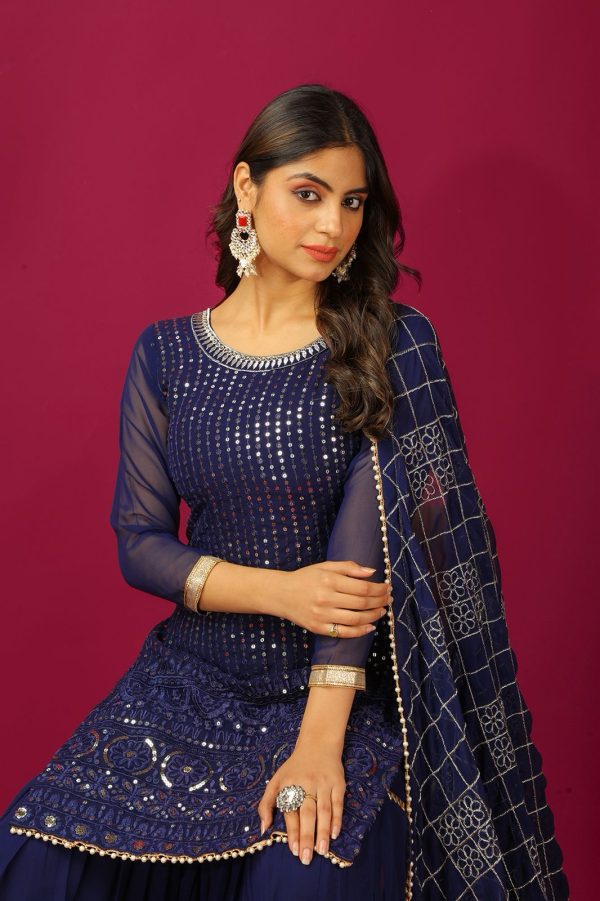 SR 1671 Navy Blue Georgette Salwar Suit Perfect for Wedding, Party, Cultural Events, Temple Visit, Lohri Now at just ₹1799. Delivery 4-6 Working Days. | Jump Suits, Tops & Bottoms, Track Suits, Salwar suit, Casual Suits, Creative suits, Designer Suits, Palazzo Suits, Party Wear Suits, Patiala Suits, Straight Suits, Trendy Wear