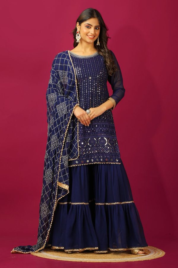 SR 1671 Navy Blue Georgette Salwar Suit Perfect for Wedding, Party, Cultural Events, Temple Visit, Lohri Now at just ₹1799. Delivery 4-6 Working Days. | Jump Suits, Tops & Bottoms, Track Suits, Salwar suit, Casual Suits, Creative suits, Designer Suits, Palazzo Suits, Party Wear Suits, Patiala Suits, Straight Suits, Trendy Wear