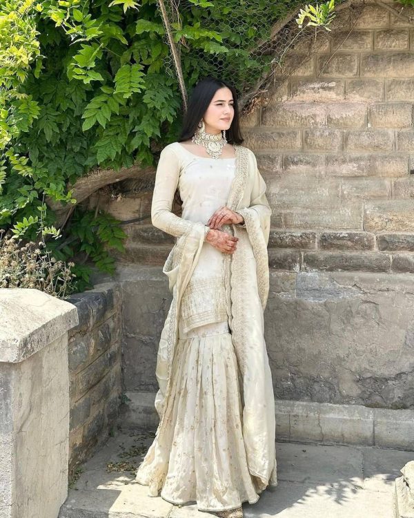 SRK 5172 Off White Chinnon Silk With Heavy Embroidery Sequence Work And Full Sleeve Salwar Suit Wedding, Party, Festive, Events, 4-6 Working Days At 2049 | Jump Suits, Tops & Bottoms, Track Suits, Salwar suit, Casual Suits, Creative suits, Designer Suits, Palazzo Suits, Party Wear Suits, Patiala Suits, Straight Suits, Trendy Wear