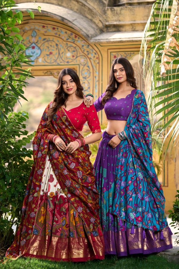 LNB 1219 Off White Tasar Silk With Gotta Patti Work & Kalamkari Print Lehenga Choli . Best Price ₹2449. Delivery 4-6 Working Days. Shop now. | Lehenga, Bollywood Lehenga, Creative Lehenga, Designer Lehenga, Embroidered Lehenga, Party Wear Lehenga