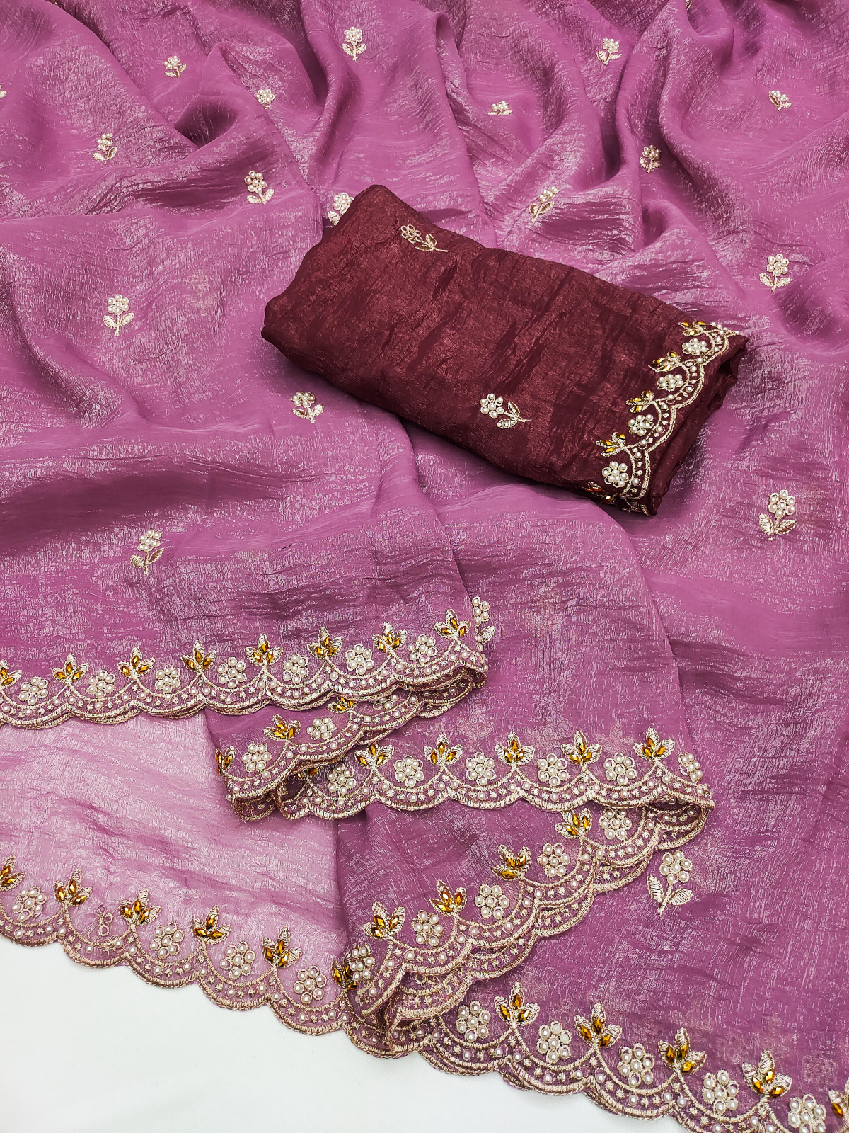 BT 1267 Onion in Crunchy Chiffon Embroidery Work Saree . Wedding, Party, Festive, Events, Exclusive Offer ₹1749. Delivery 4-6 Working Days. Shop now. | Sarees, Bollywood Sarees, Creative Sarees, Designer Sarees, Embroidered Sarees, Ethnic Saree, Modern Digital sarees, Party Wear Sarees