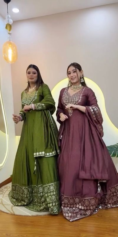 NSR 872 Onion Roman Simmer Silk With Fency Neck And Fecny Sleeve Gown with Embroidery Work & Lace Work. Available at ₹2449 only. Delivery 4-6 Wor | Gowns, Bollywood Gowns, Creative Gowns, Designer Gowns, Embroidered Gowns, Party Wear Gowns