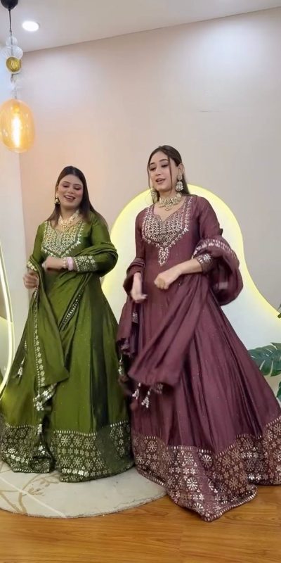 NSR 872 Onion Roman Simmer Silk With Fency Neck And Fecny Sleeve Gown with Embroidery Work & Lace Work. Available at ₹2449 only. Delivery 4-6 Wor | Gowns, Bollywood Gowns, Creative Gowns, Designer Gowns, Embroidered Gowns, Party Wear Gowns