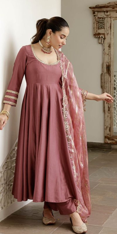 NSR 871 Onion Roman Simmer Silk With Fecny Sleeve with Lace Work & Embroidery Work Gown. Festive Deal ₹2999. Delivery 4-6 Working Days. Shop now. | Gowns, Bollywood Gowns, Creative Gowns, Designer Gowns, Embroidered Gowns, Party Wear Gowns