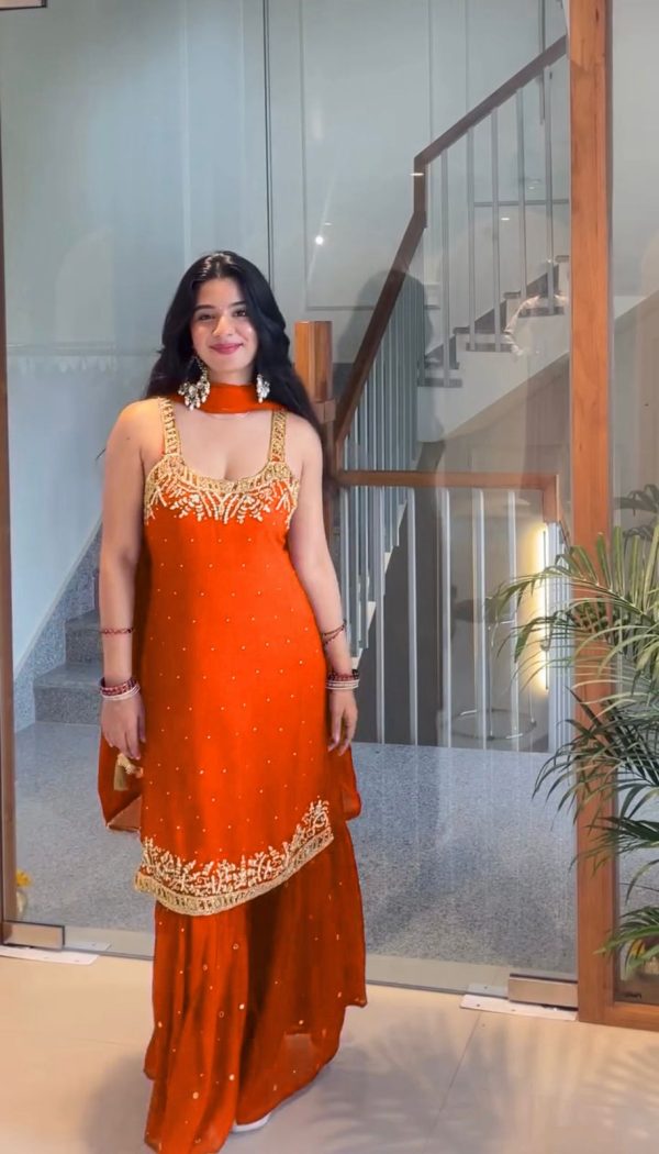 KD 1531 Orange Faux Georgette Lace Work Salwar Suit in . Wedding, Party, Festive, Events, Grab it for ₹2399. Delivery 4-6 Working Days. Shop now. | Jump Suits, Tops & Bottoms, Track Suits, Salwar suit, Casual Suits, Creative suits, Designer Suits, Palazzo Suits, Party Wear Suits, Patiala Suits, Straight Suits, Trendy Wear