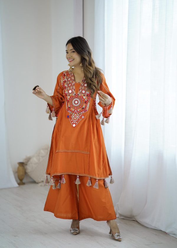 SRK 5286 Orange in Khadi Cotton Mirror Work & Embroidery Work Salwar Suit . Now at just ₹2099. Delivery 4-6 Working Days. Shop now. | Jump Suits, Salwar suit, Casual Suits, Creative suits, Designer Suits, Palazzo Suits, Party Wear Suits, Patiala Suits, Straight Suits