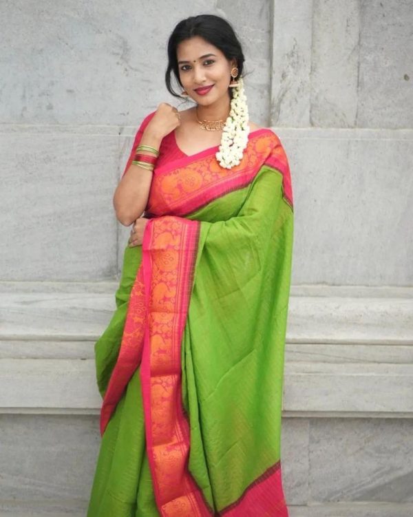 KP 3025 Parrot Green Soft Lichi Silk Saree Perfect for Wedding, Party, Baby Shower, Onam, Durga Puja . Available at ₹1449 only. Delivery 4-6 Working Days. | Sarees, Bollywood Sarees, Creative Sarees, Designer Sarees, Embroidered Sarees, Ethnic Saree, Modern Digital sarees, Party Wear Sarees