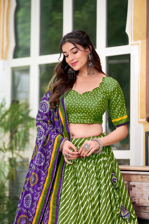 LNB 1224 Parrot Green Tasar Silk Lehenga Choli With Bandhej Print & Patola Print. Now at just ₹2449. Delivery 4-6 Working Days. Shop now. | Lehenga, Bollywood Lehenga, Creative Lehenga, Designer Lehenga, Embroidered Lehenga, Party Wear Lehenga