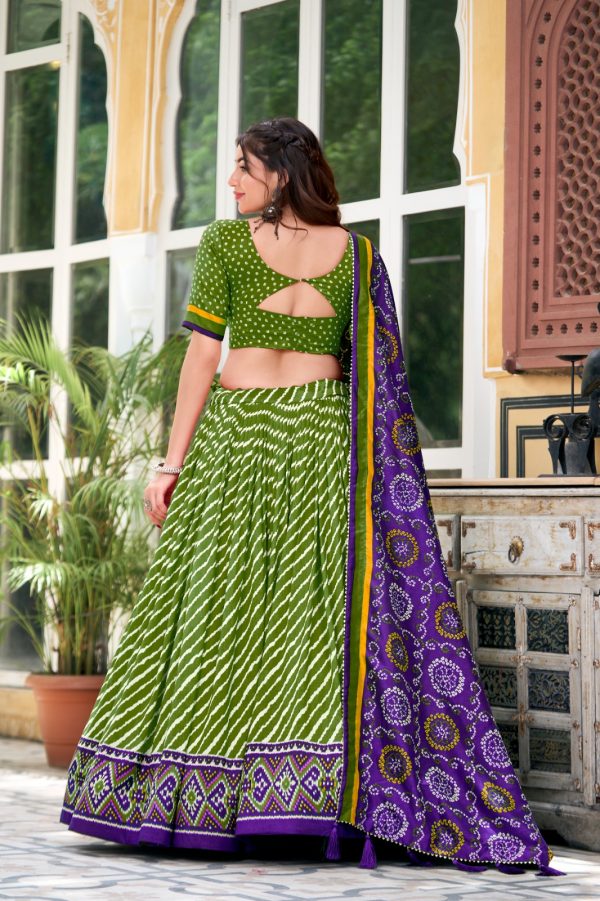 LNB 1224 Parrot Green Tasar Silk Lehenga Choli With Bandhej Print & Patola Print. Now at just ₹2449. Delivery 4-6 Working Days. Shop now. | Lehenga, Bollywood Lehenga, Creative Lehenga, Designer Lehenga, Embroidered Lehenga, Party Wear Lehenga