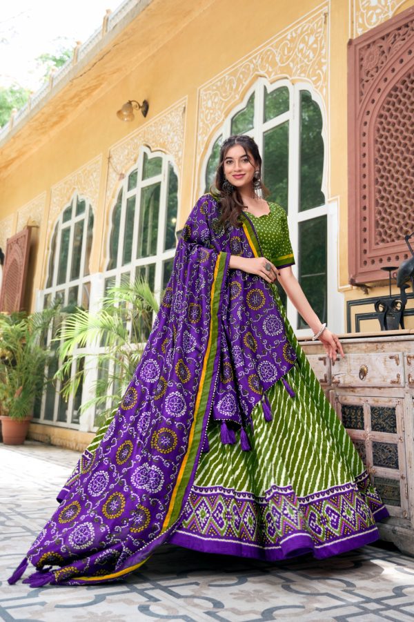 LNB 1224 Parrot Green Tasar Silk Lehenga Choli With Bandhej Print & Patola Print. Now at just ₹2449. Delivery 4-6 Working Days. Shop now. | Lehenga, Bollywood Lehenga, Creative Lehenga, Designer Lehenga, Embroidered Lehenga, Party Wear Lehenga