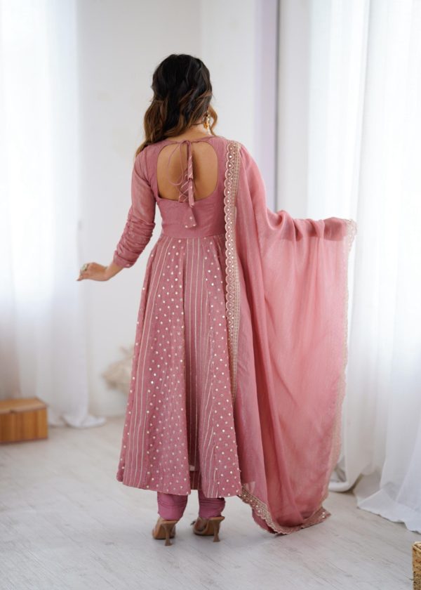 SRK 5293 Peach With Crunchy Silk With Fully Flair with Lace Work & Embroidery Work Anarkali Gown . Introductory Price ₹2149. Delivery 4-6 Worki | Gowns, Bollywood Gowns, Creative Gowns, Designer Gowns, Embroidered Gowns, Party Wear Gowns