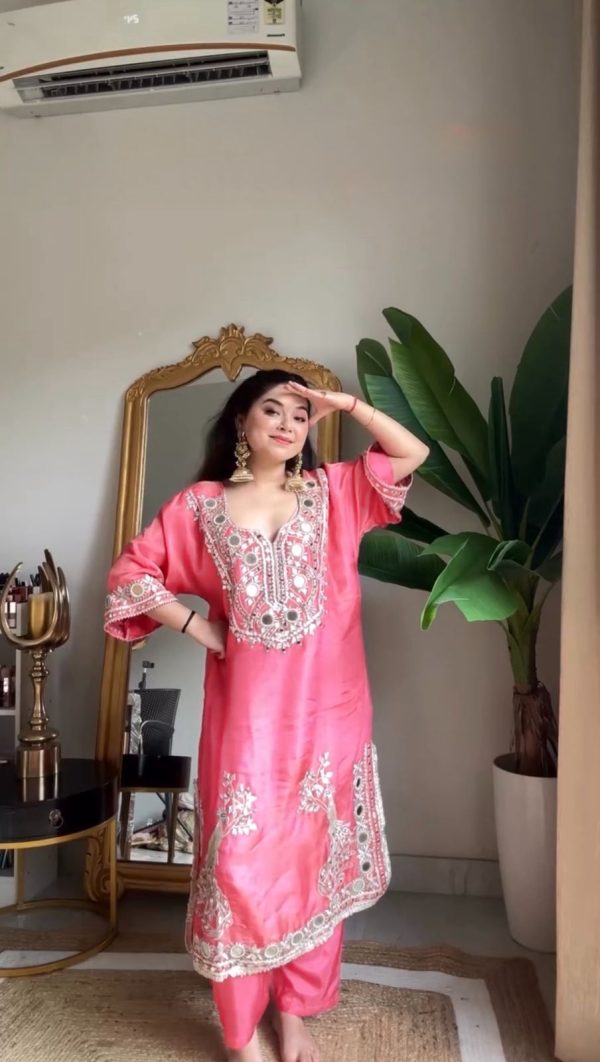 RTC 5919 Peach Roman Silk With Mirror Work Salwar Suit Wedding, Party, Festive, Events, Navratri Garba, Introductory Price ₹2099. Delivery 4-6 Working Days. | Jump Suits, Tops & Bottoms, Track Suits, Salwar suit, Casual Suits, Creative suits, Designer Suits, Palazzo Suits, Party Wear Suits, Patiala Suits, Straight Suits, Trendy Wear