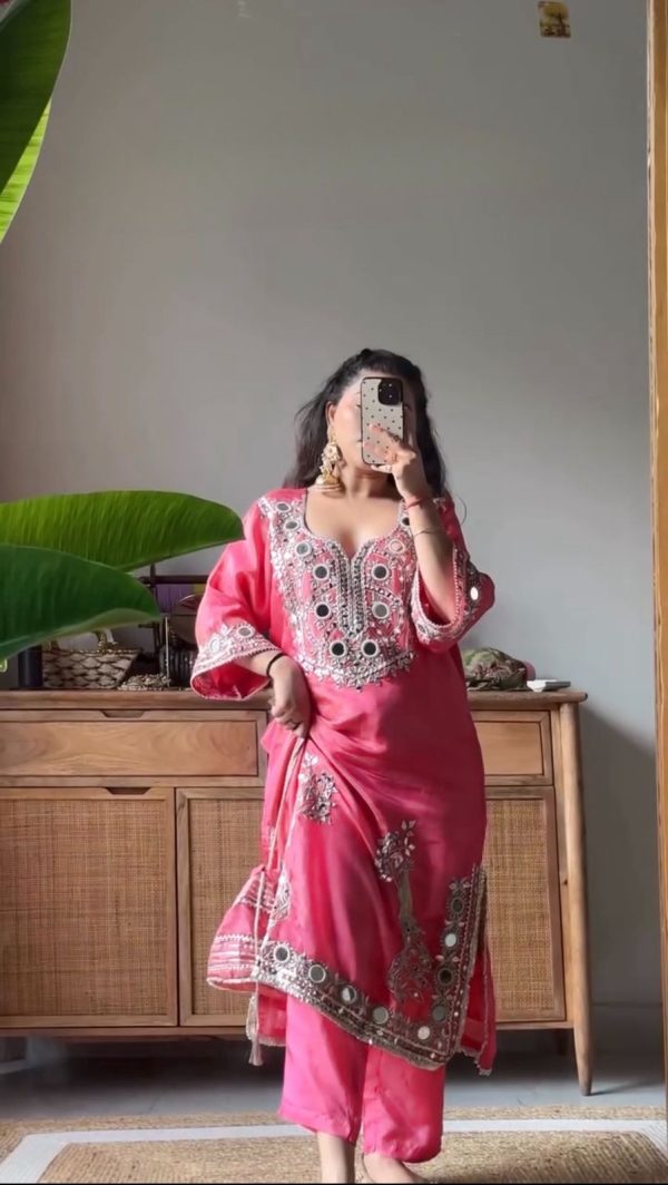 RTC 5919 Peach Roman Silk With Mirror Work Salwar Suit Wedding, Party, Festive, Events, Navratri Garba, Introductory Price ₹2099. Delivery 4-6 Working Days. | Jump Suits, Tops & Bottoms, Track Suits, Salwar suit, Casual Suits, Creative suits, Designer Suits, Palazzo Suits, Party Wear Suits, Patiala Suits, Straight Suits, Trendy Wear
