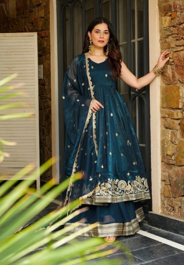 SSR 521 Peacock Blue Crunchy Silk Embroidery Work Salwar Suit Wedding, Party, Festive, Events, Navratri Garba, Anniversary, Haldi,Best Price ₹2449. | Jump Suits, Salwar suit, Casual Suits, Creative suits, Designer Suits, Palazzo Suits, Party Wear Suits, Patiala Suits, Straight Suits