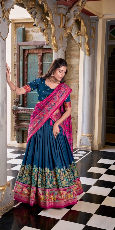LNB 1245 Peacock Blue Tasar Silk With Gotta Patti Work & Lace Work Lehenga Choli Best Price ₹2449. Delivery 4-6 Working Days. Shop now. | Lehenga, Bollywood Lehenga, Creative Lehenga, Designer Lehenga, Embroidered Lehenga, Party Wear Lehenga