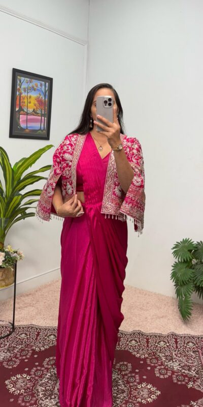 ST 1086 Pink Color Chinnon With Fully Embroidery Koti Ready To Wear Saree Wedding Party, Festive, Events Etc.4-6 Working Days@2049/- only | Gowns, Bollywood Gowns, Creative Gowns, Designer Gowns, Embroidered Gowns, Party Wear Gowns, Straight Suits