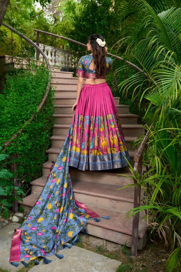 LNB 1222 Pink Dola Silk With Kalamkari Print & Zari Work Lehenga Choli . Grab it for ₹1899. Delivery 4-6 Working Days. Shop now. | Lehenga, Bollywood Lehenga, Creative Lehenga, Designer Lehenga, Embroidered Lehenga, Party Wear Lehenga