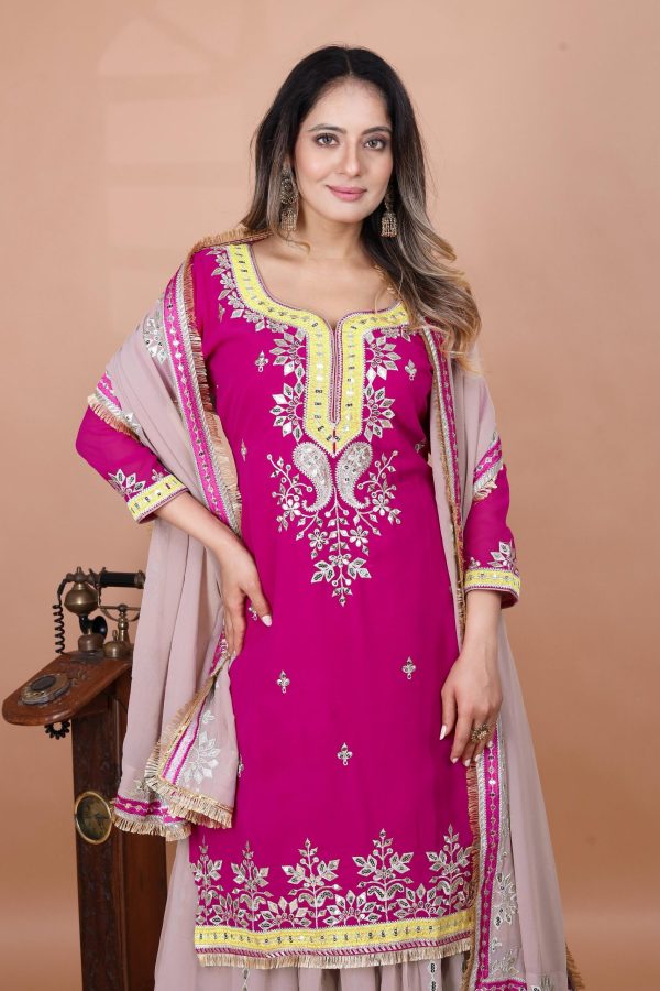 SRK 5260 Pink Faux Georgette With 5mm Embroidery Sequence Work Perfect for Wedding, Party, Karwa Chauth, Ethnic Day, Baisakhi Beast Price At 2149/- Only | Jump Suits, Salwar suit, Casual Suits, Creative suits, Designer Suits, Palazzo Suits, Party Wear Suits, Patiala Suits, Straight Suits