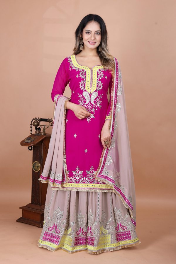 SRK 5260 Pink Faux Georgette With 5mm Embroidery Sequence Work Perfect for Wedding, Party, Karwa Chauth, Ethnic Day, Baisakhi Beast Price At 2149/- Only | Jump Suits, Salwar suit, Casual Suits, Creative suits, Designer Suits, Palazzo Suits, Party Wear Suits, Patiala Suits, Straight Suits