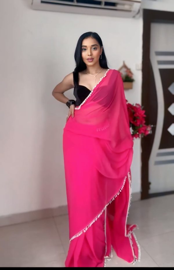 SC 239 Pink Georgette With Lace Work & Lace Border Saree . Wedding, Party, Festive, Events, Exclusive Offer ₹1599. Delivery 4-6 Working Days. Shop now. | Sarees, Bollywood Sarees, Creative Sarees, Designer Sarees, Embroidered Sarees, Ethnic Saree, Modern Digital sarees, Party Wear Sarees
