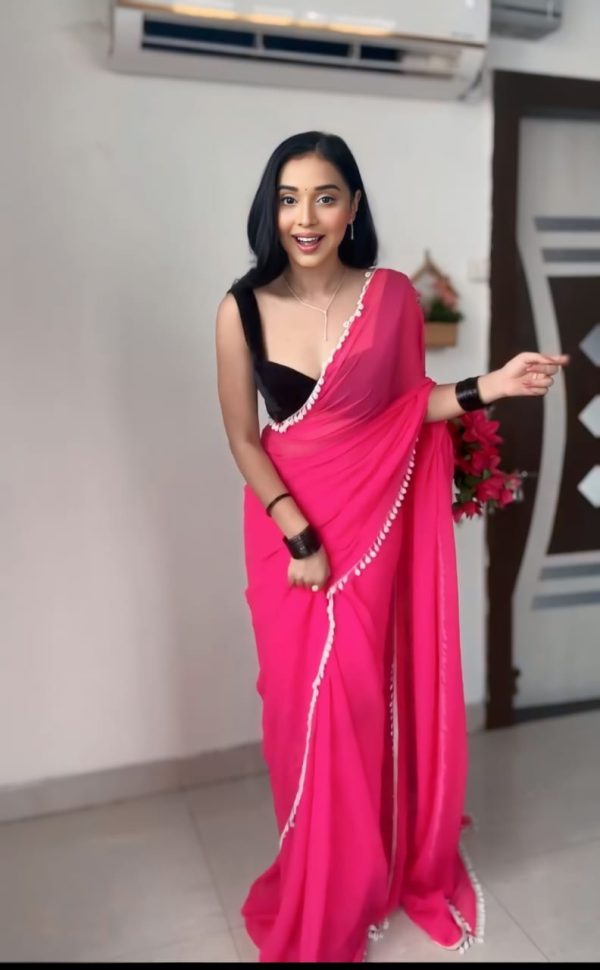 SC 239 Pink Georgette With Lace Work & Lace Border Saree . Wedding, Party, Festive, Events, Exclusive Offer ₹1599. Delivery 4-6 Working Days. Shop now. | Sarees, Bollywood Sarees, Creative Sarees, Designer Sarees, Embroidered Sarees, Ethnic Saree, Modern Digital sarees, Party Wear Sarees