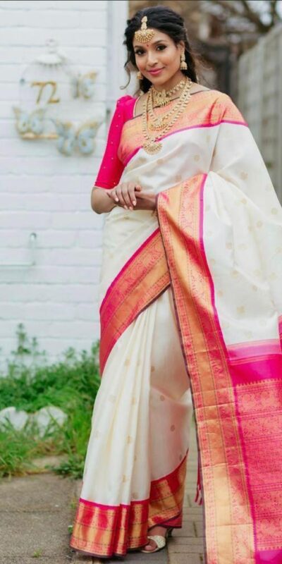 Pink Lichi Silk With Lace Jacquard Work Saree