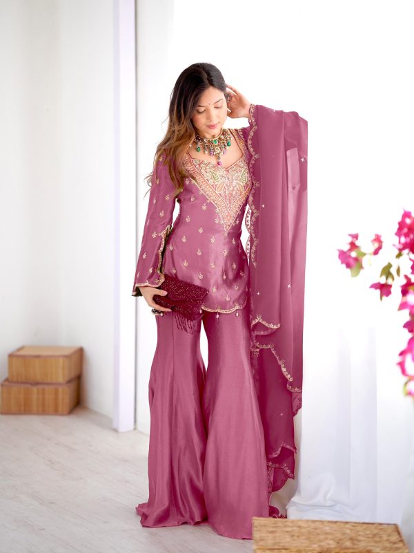 NSR 852 Pink Simar Silk With Embroidery Work with Full Sleeve Salwar Suit in . Now at just ₹2099. Delivery 4-6 Working Days. Shop n | Jump Suits, Salwar suit, Casual Suits, Creative suits, Designer Suits, Palazzo Suits, Party Wear Suits, Patiala Suits, Straight Suits