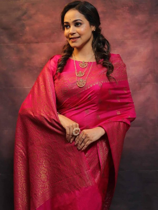KP 6010 Pink Soft Lichi Silk Jacquard Saree Perfect for Wedding, Party, Traditional Day, Family Gatherings, Sangeet . Grab it for ₹1349. Delivery 4-6 W | Sarees, Bollywood Sarees, Creative Sarees, Designer Sarees, Embroidered Sarees, Ethnic Saree, Modern Digital sarees, Party Wear Sarees